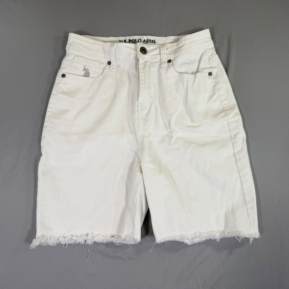 US Polo Womens White High Rise Raw Hem Denim Shorts 5 Festival Americana Classic